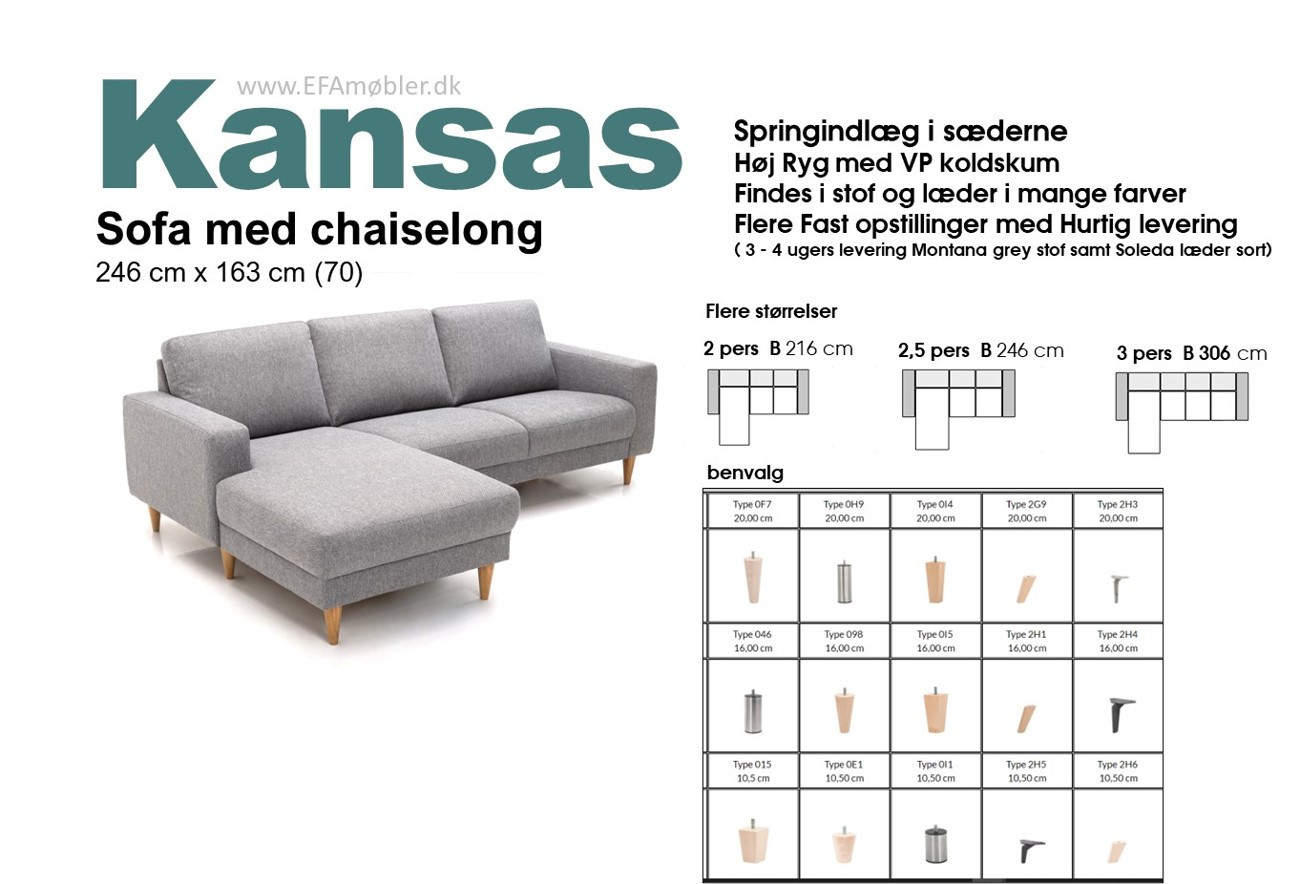 Kansas sofa med chaicelong